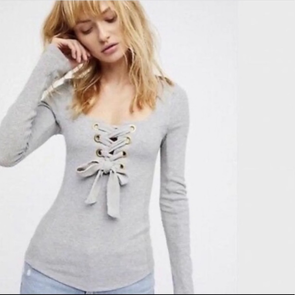 Free People Long Sleeve Lace Up Shirt